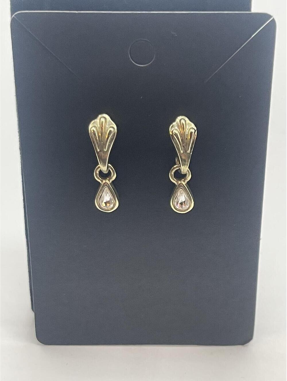 Vintage Gold Tone Drop Earrings with Clear Teardrop Crystals
